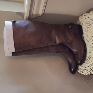 Arturo Chiang Riding Boots Brown 6.5/36.5 Zip Back And Snap